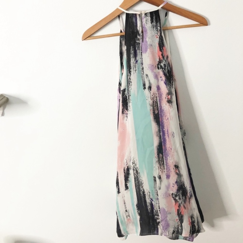 Parker Abstract Print Mini Dress - Black, White, Pink - Picture 2 of 5
